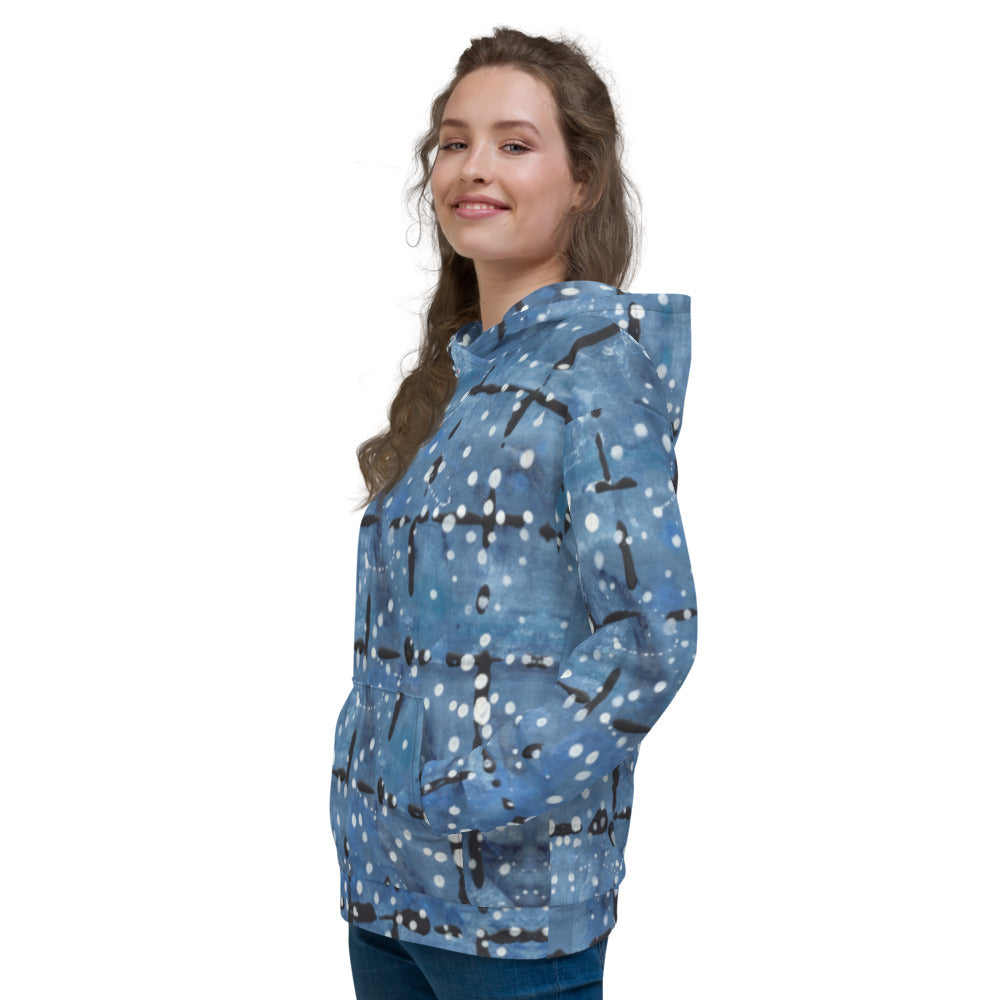 Recycled Unisex Hoodie - Blu&White Dotted Plaid - Women