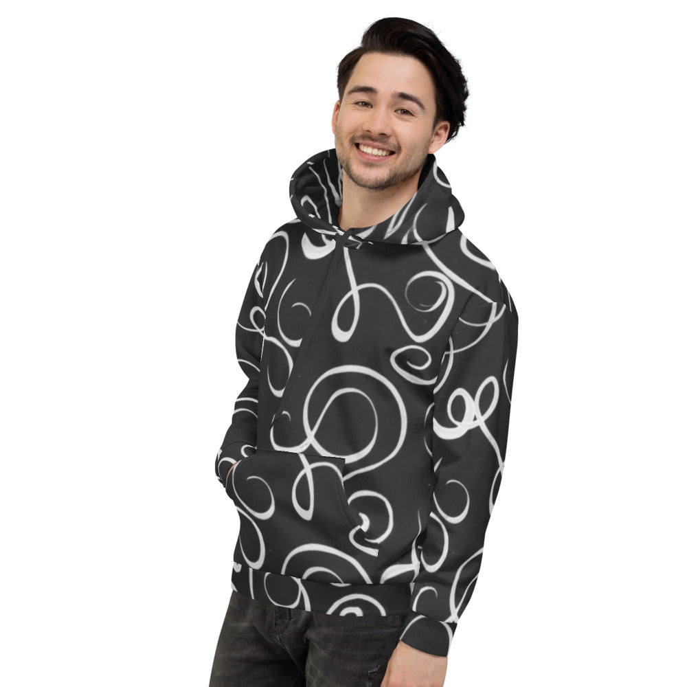 Recycled Unisex Hoodie - B&W Squiggles - Men