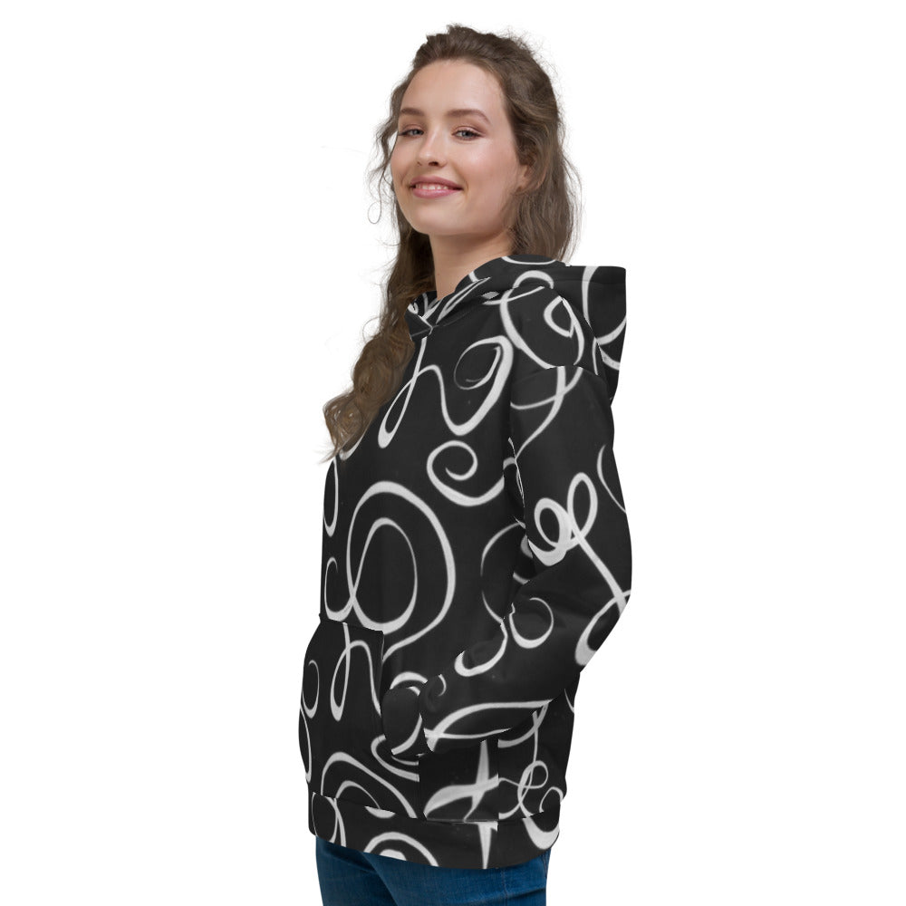 Recycled Unisex Hoodie - B&W Squiggles - Women
