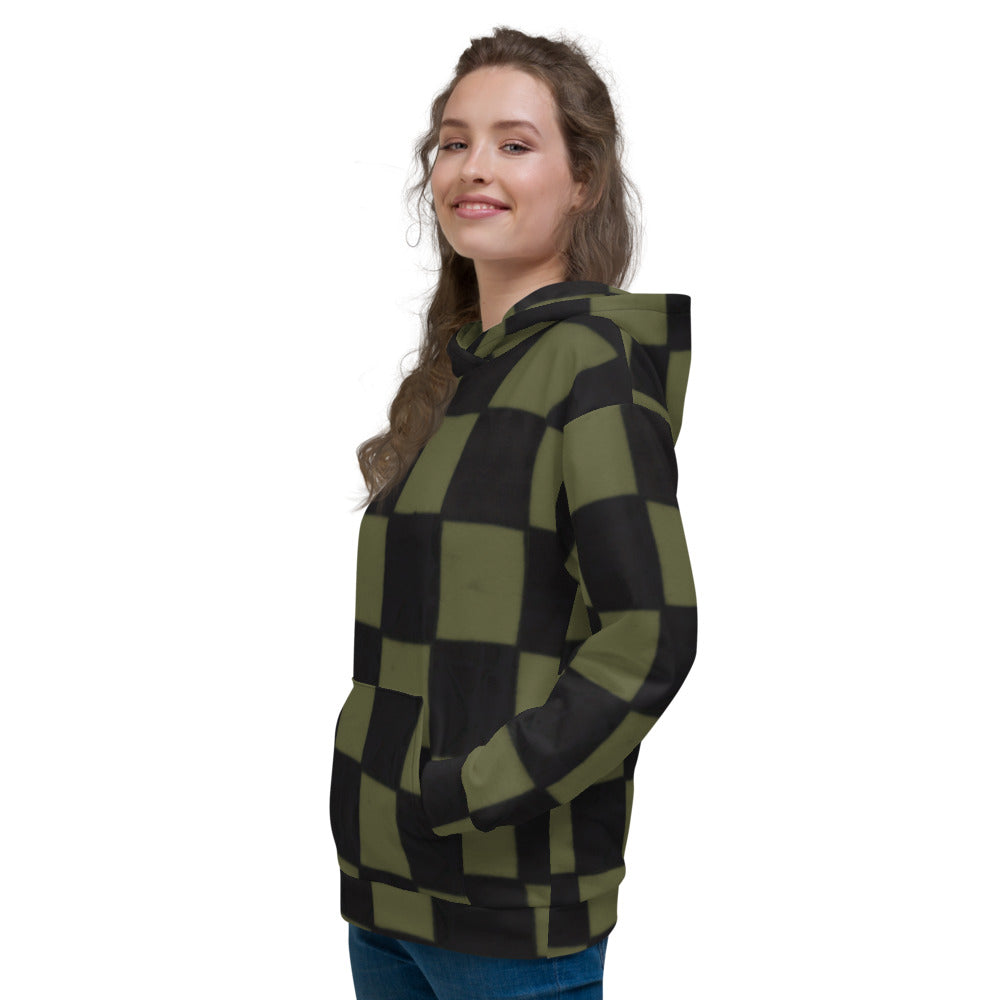 Recycled Unisex Hoodie - Khaki Checkerboard- Women