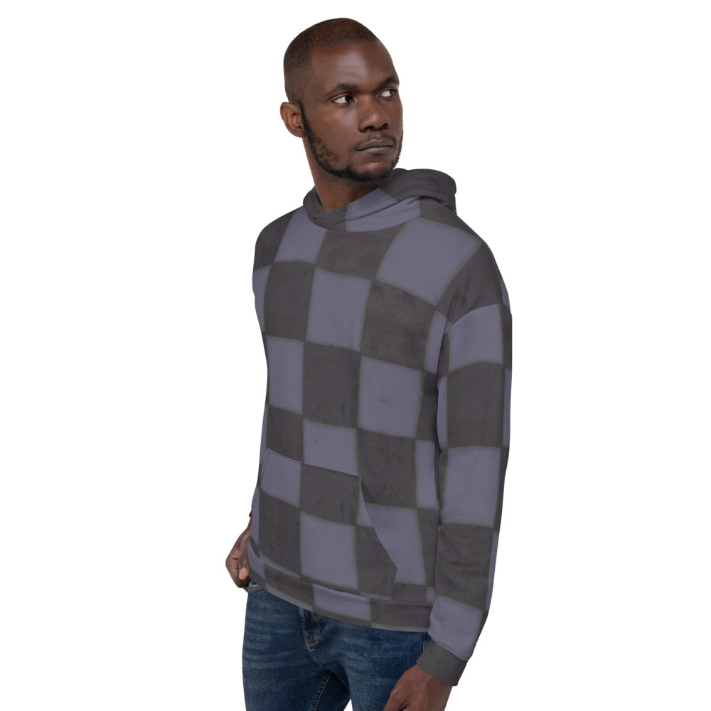 Recycled Unisex Hoodie - Slate Blue Checkerboard - Men
