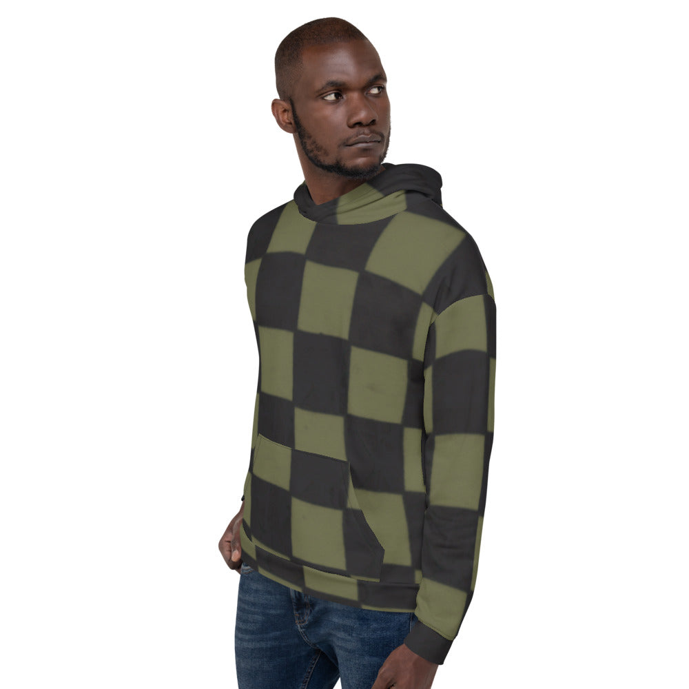 Recycled Unisex Hoodie - Khaki Checkerboard- Men