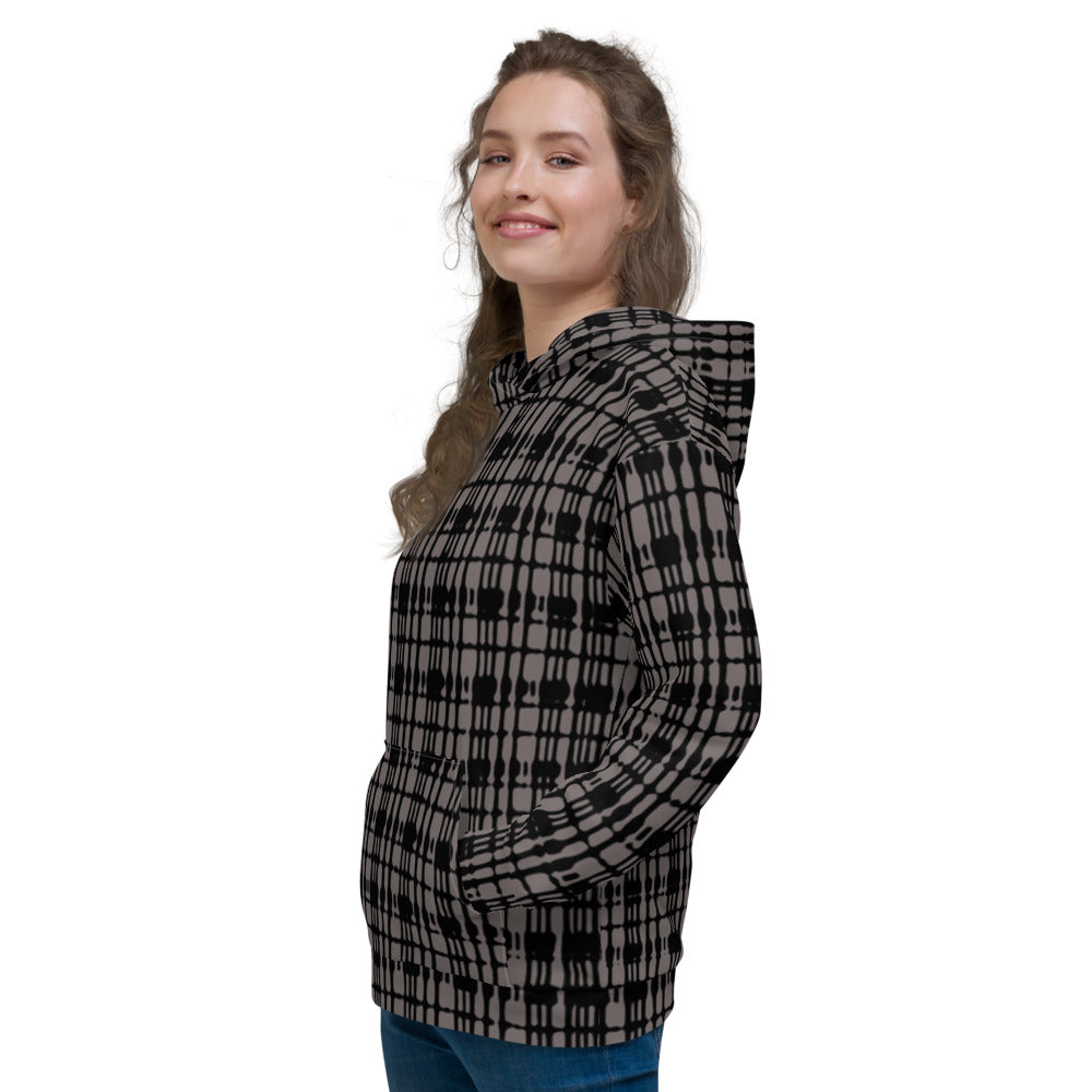 Recycled Unisex Hoodie - Black Tight Plaid - Women