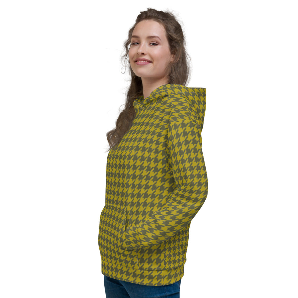 Recycled Unisex Hoodie - Olive Houndstooth - Women