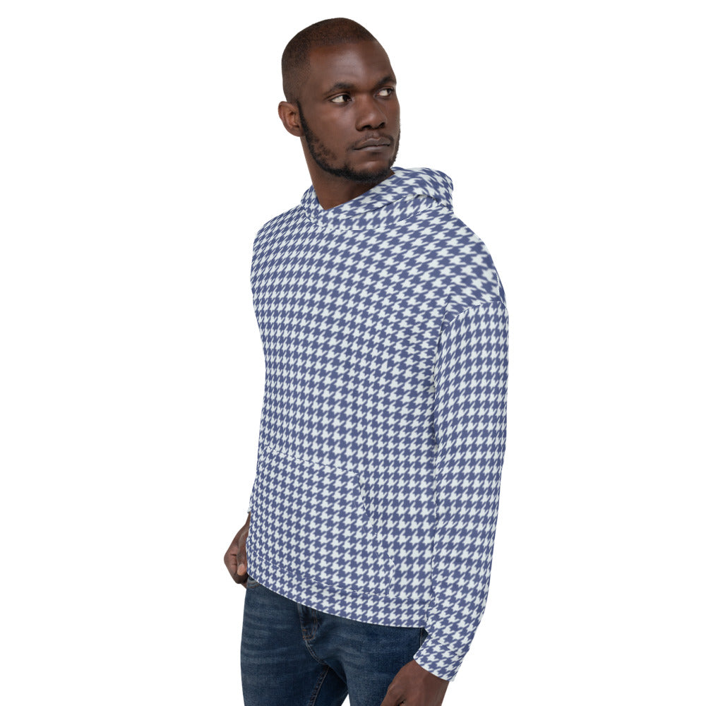 Recycled Unisex Hoodie - Navy Blue Houndstooth - Men