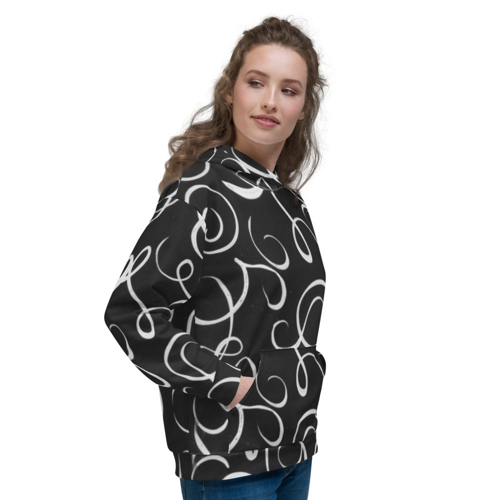 Recycled Unisex Hoodie - B&W Squiggles - Women