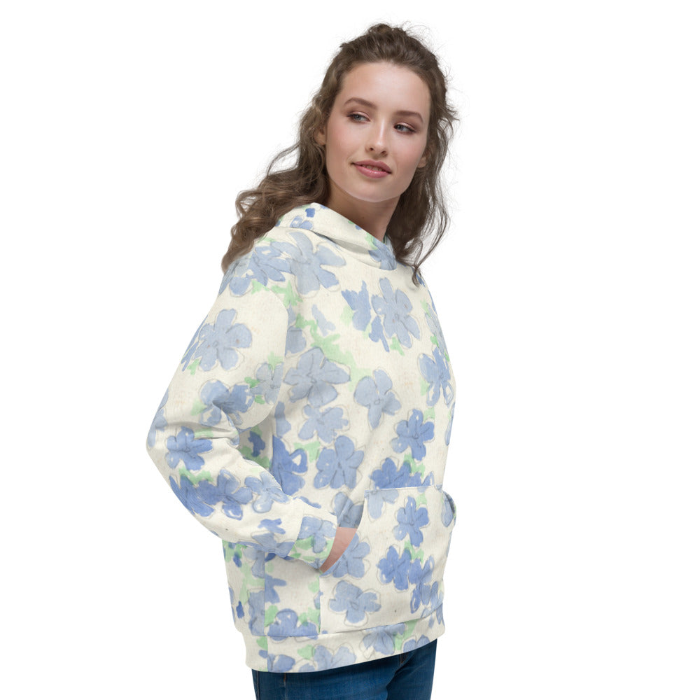 Recycled Unisex Hoodie - Blu&White Watercolor Floral - Women