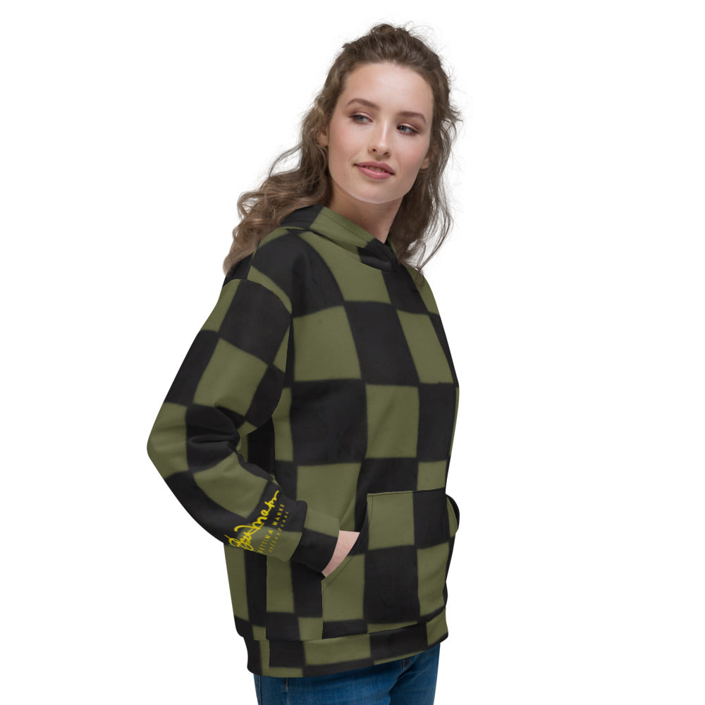 Recycled Unisex Hoodie - Khaki Checkerboard- Women