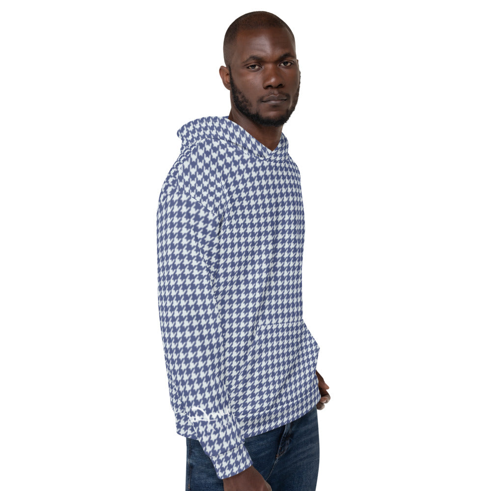 Recycled Unisex Hoodie - Navy Blue Houndstooth - Men