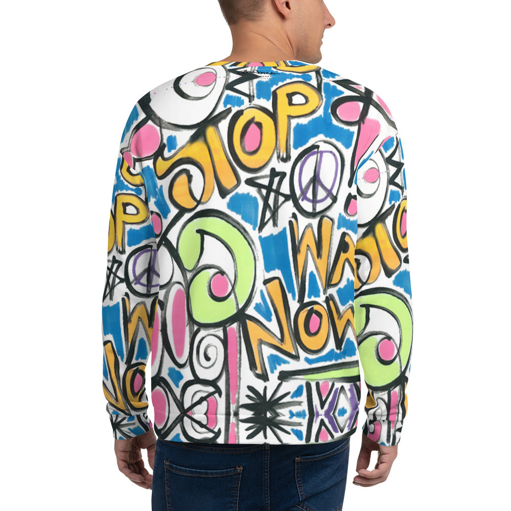 Recycled Unisex Sweatshirt - Stop War Now Graffiti - Men