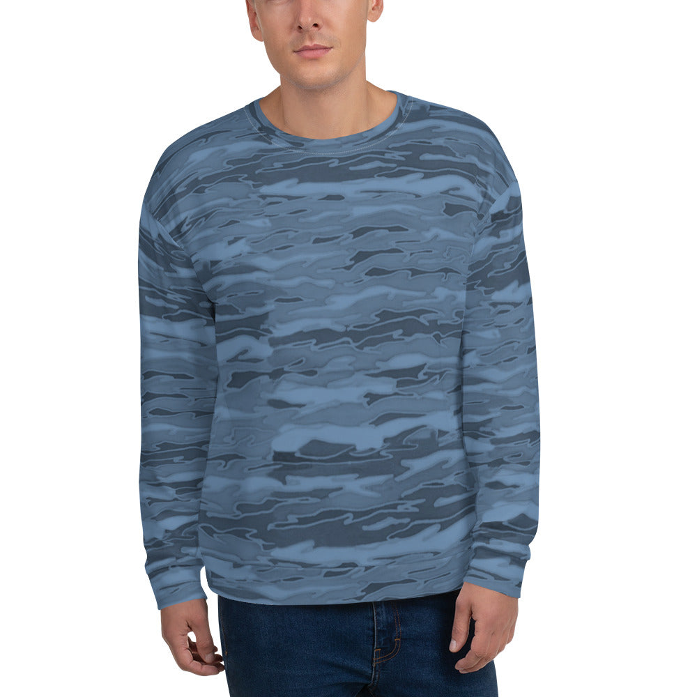 Recycled Unisex Sweatshirt - Steel Blue Camouflage Lava - Men