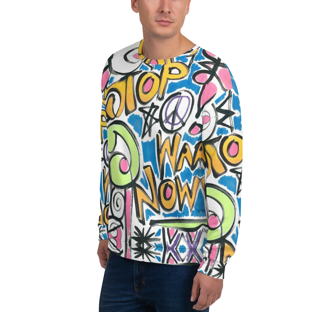 Recycled Unisex Sweatshirt - Stop War Now Graffiti - Men