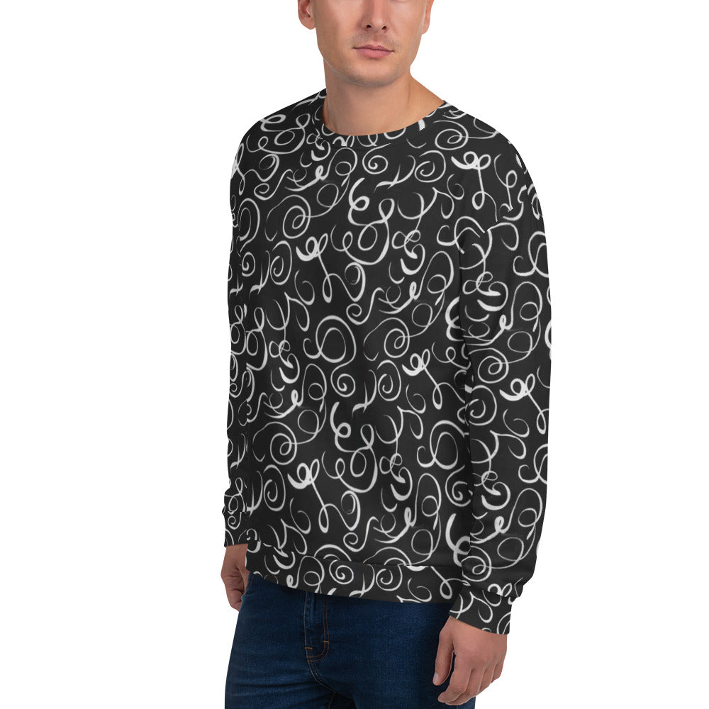 Recycled Unisex Sweatshirt - B&W Squiggles - Men