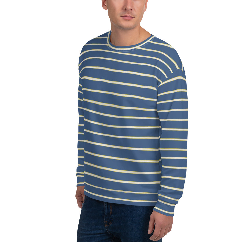 Recycled Unisex Sweatshirt - Blue Yellow White Stripe - Men