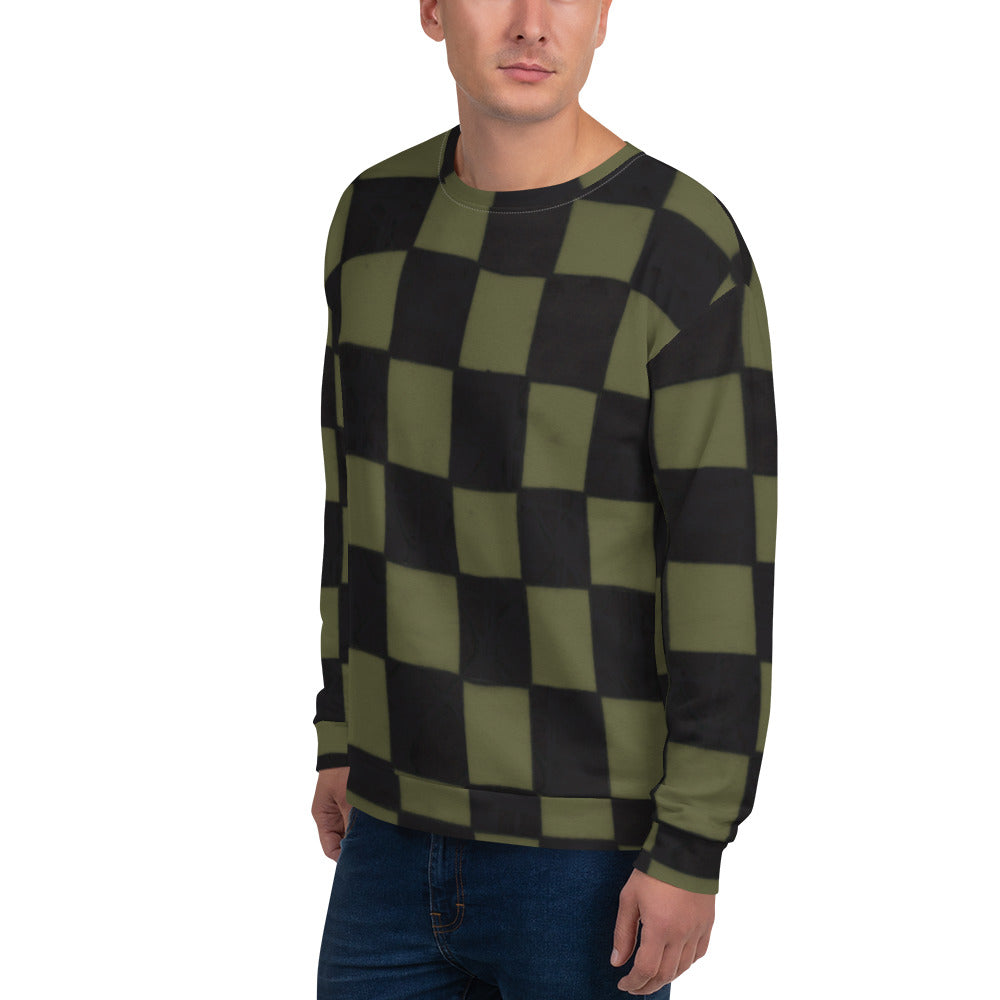 Recycled Unisex Sweatshirt - Khaki Checkerboard - Men