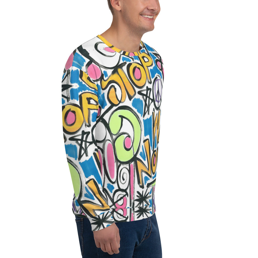 Recycled Unisex Sweatshirt - Stop War Now Graffiti - Men