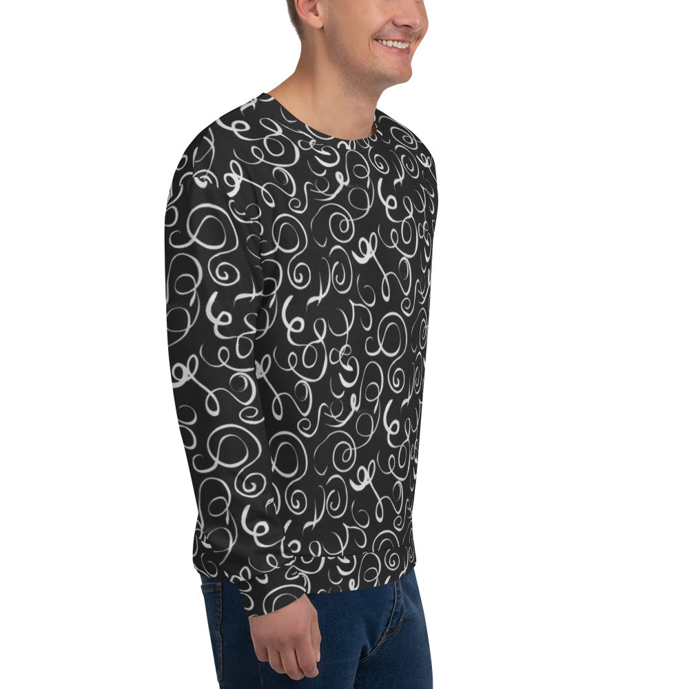 Recycled Unisex Sweatshirt - B&W Squiggles - Men