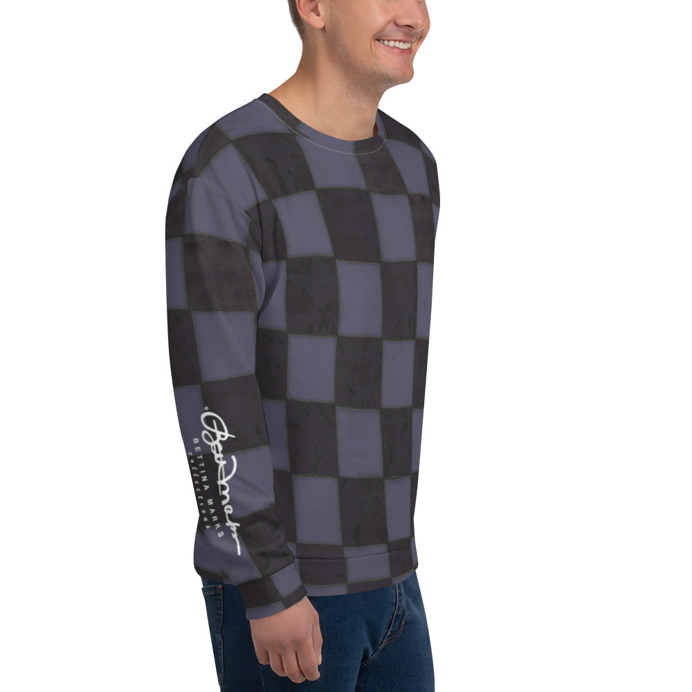 Recycled Unisex Sweatshirtt - Slate Blue Checkerboard - Men