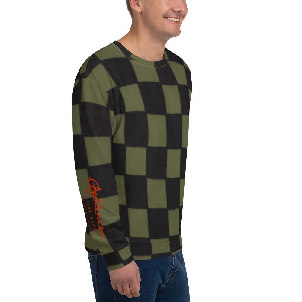 Recycled Unisex Sweatshirt - Khaki Checkerboard - Men