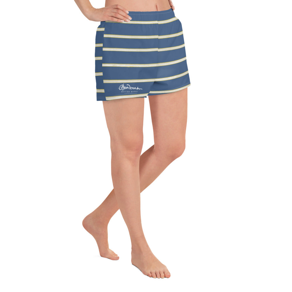 Women's Blue Yellow White Stripe Athletic Shorts