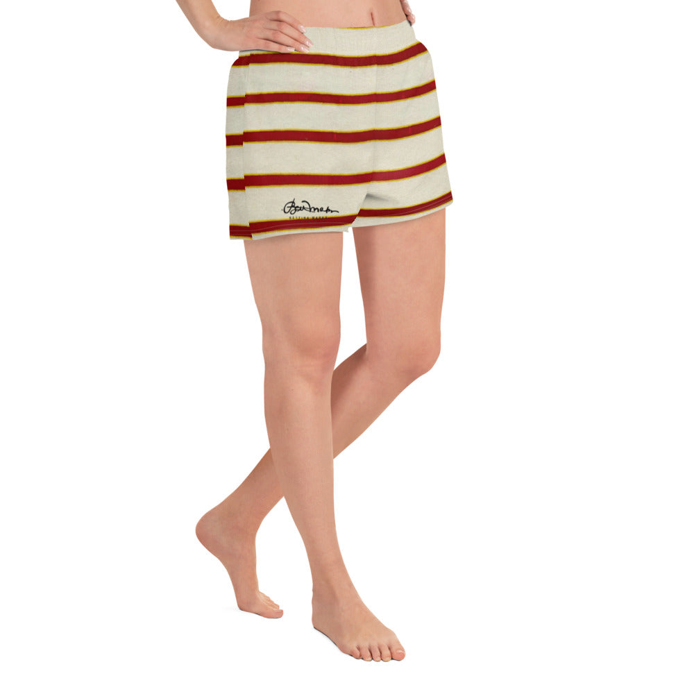 Women's Red White Stripe Athletic Shorts