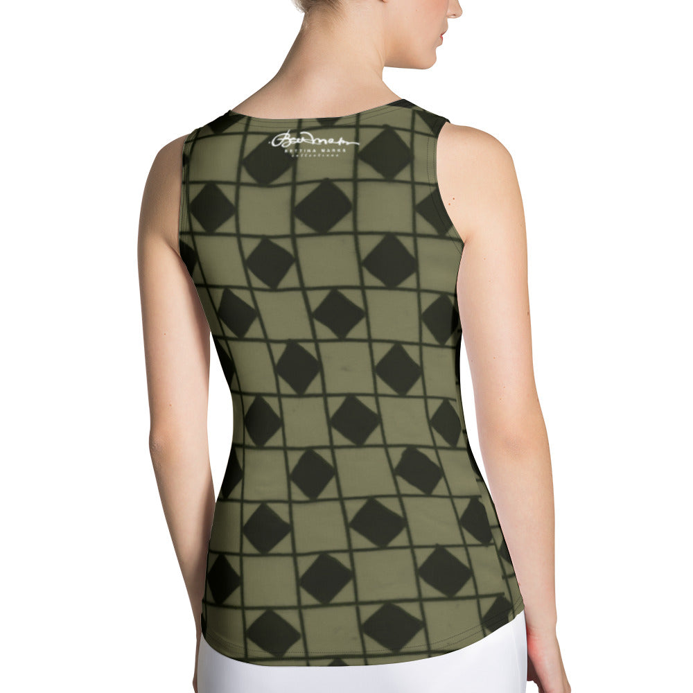 Khaki Green Optical Tank Top
