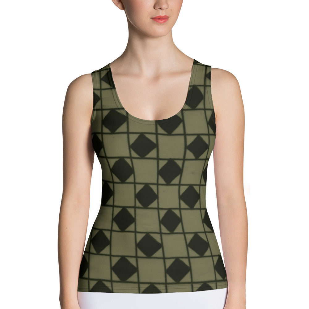 Khaki Green Optical Tank Top