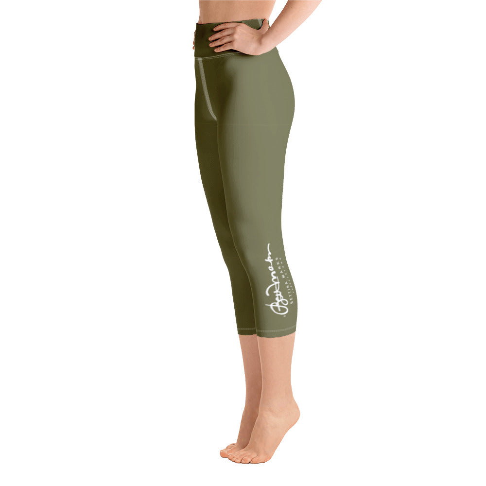 Khaki Green Yoga Capri Leggings
