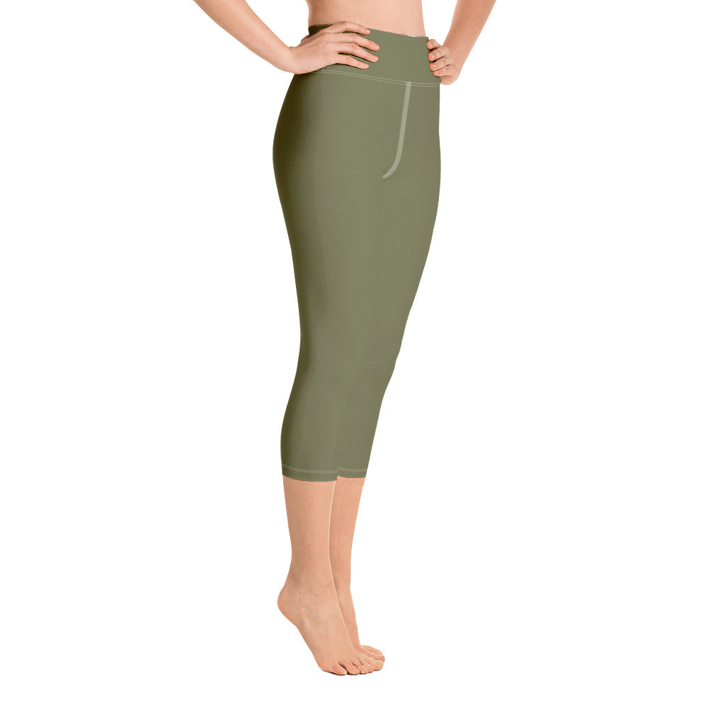 Khaki Green Yoga Capri Leggings