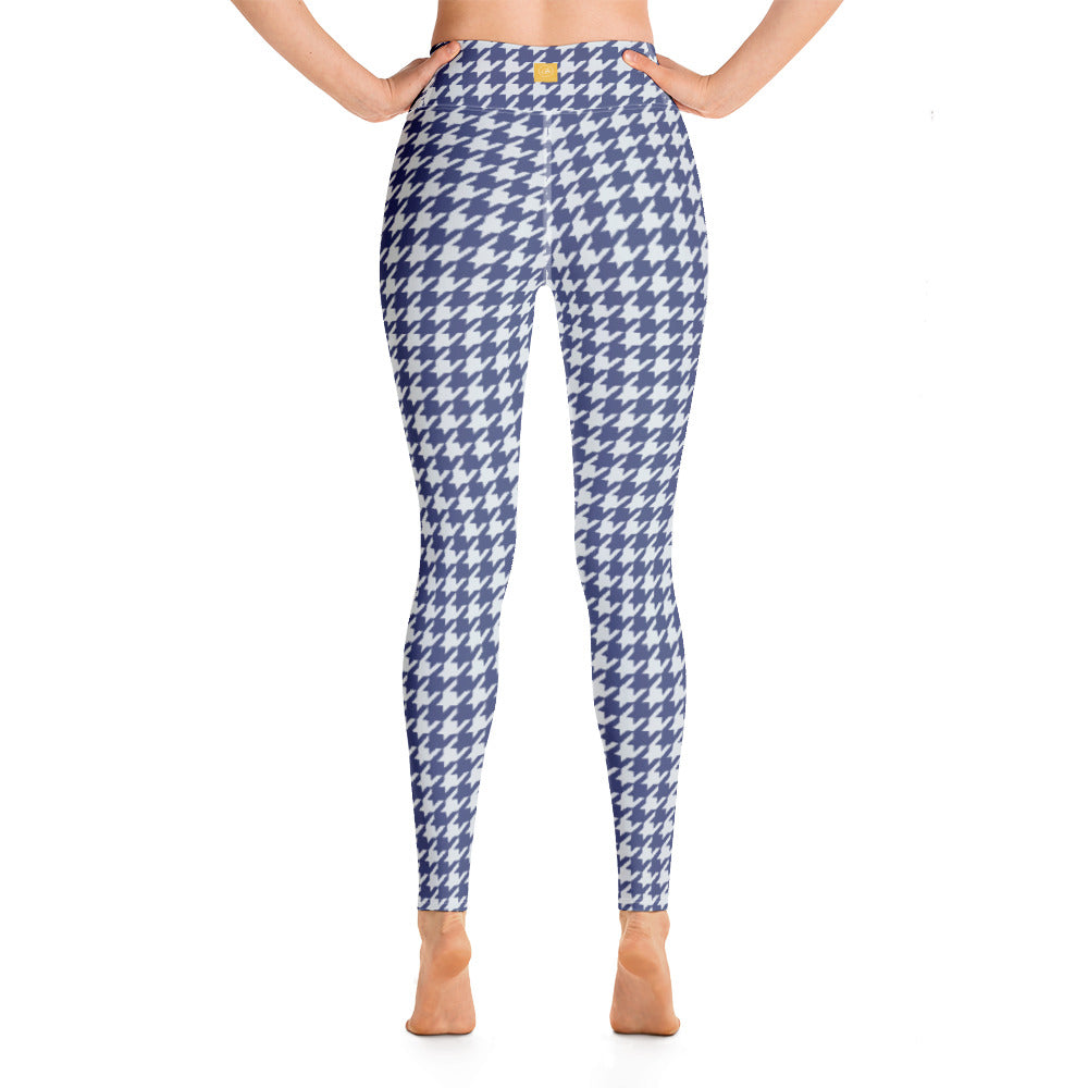 Navy Blue Houndstooth Yoga Leggings