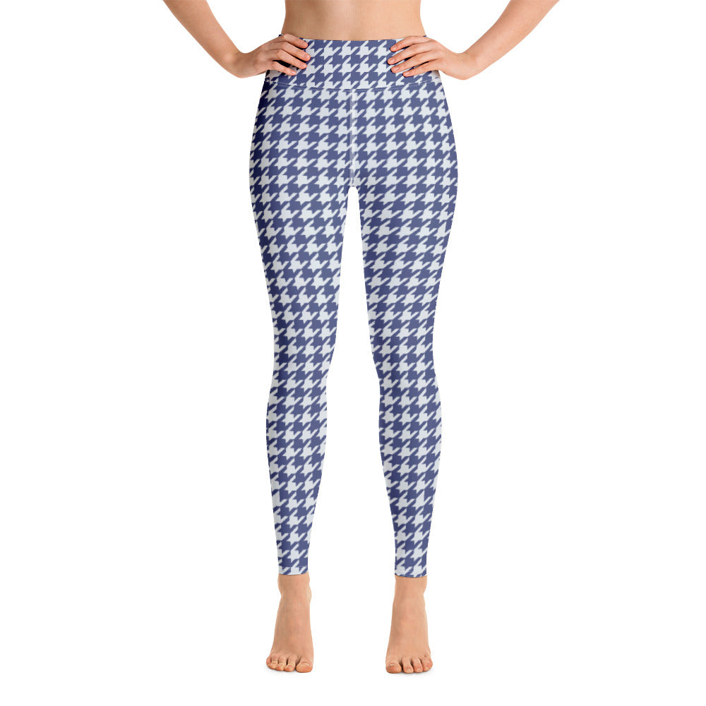 Navy Blue Houndstooth Yoga Leggings