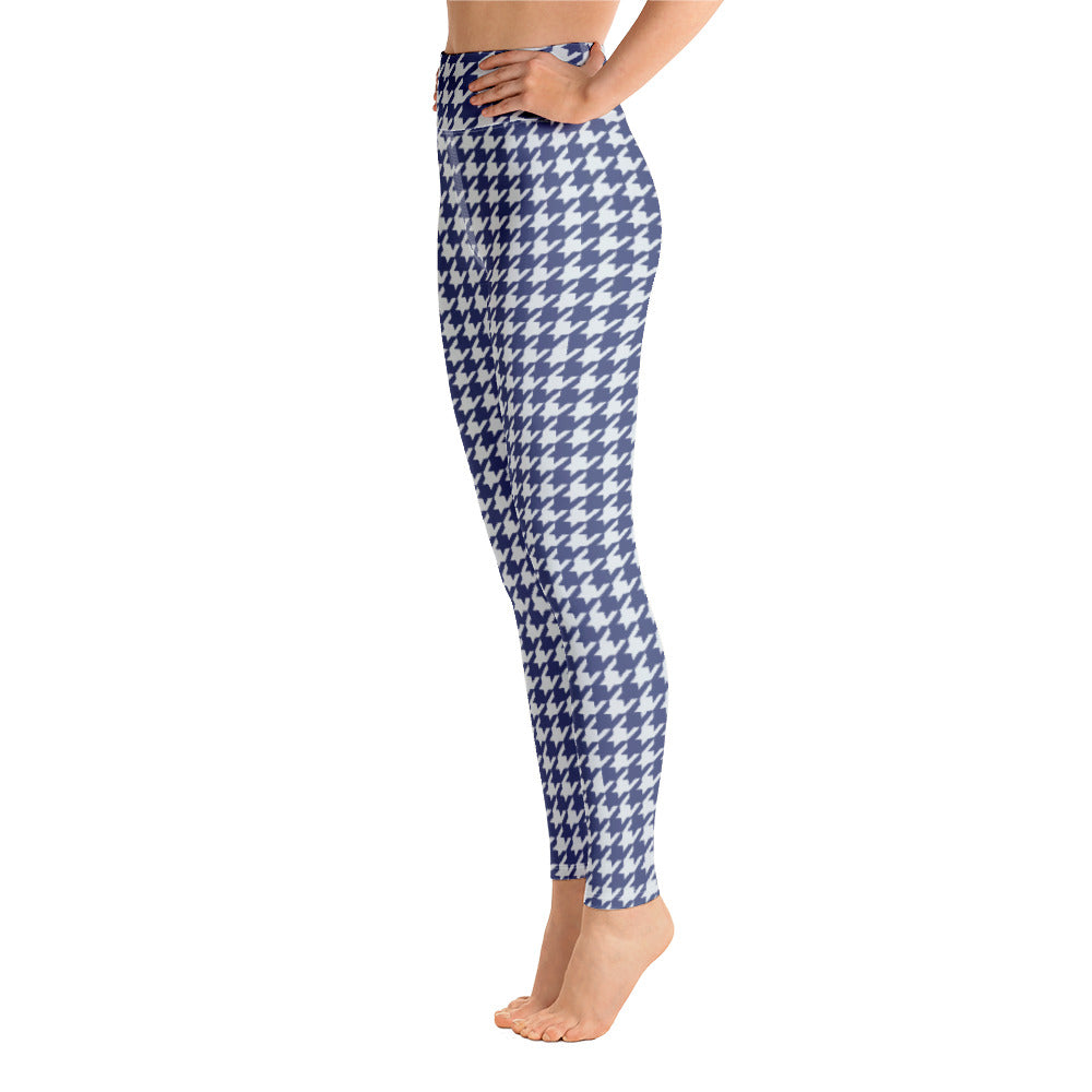 Navy Blue Houndstooth Yoga Leggings