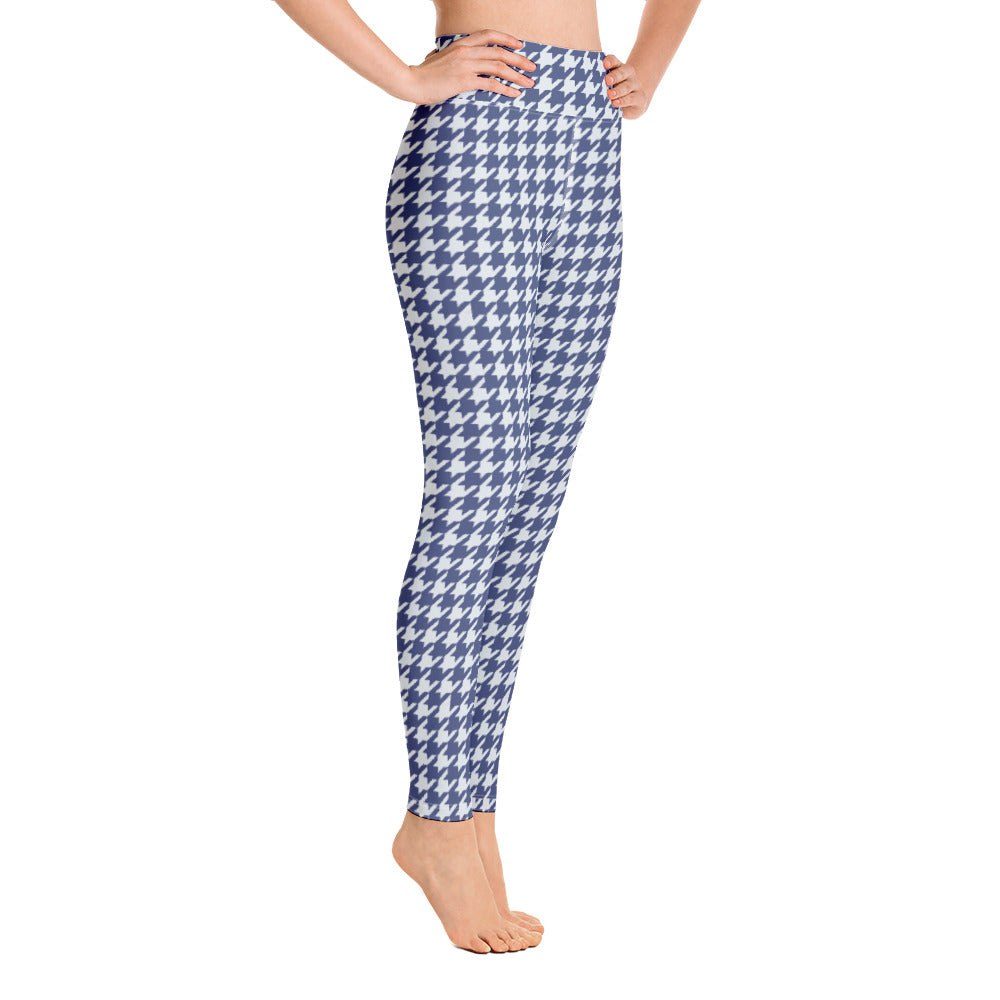 Navy Blue Houndstooth Yoga Leggings