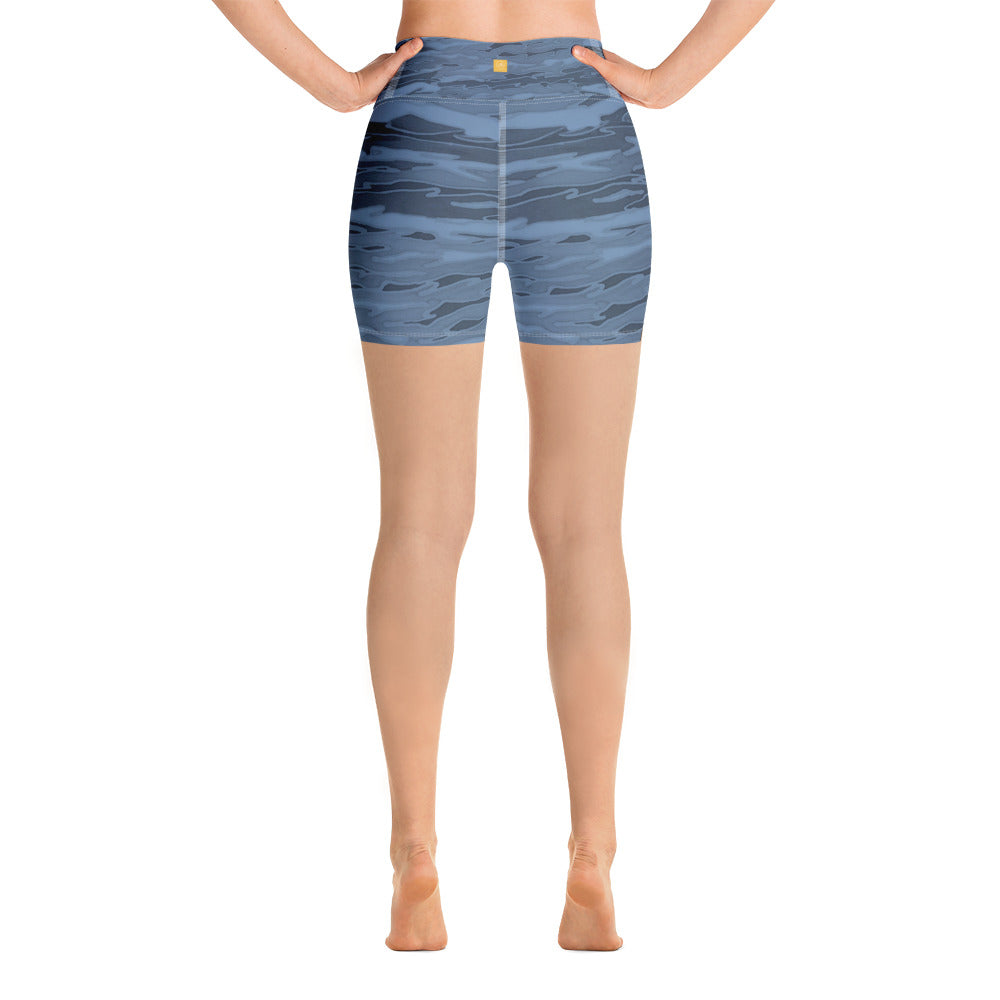 Steel Blue Camouflage Yoga Shorts