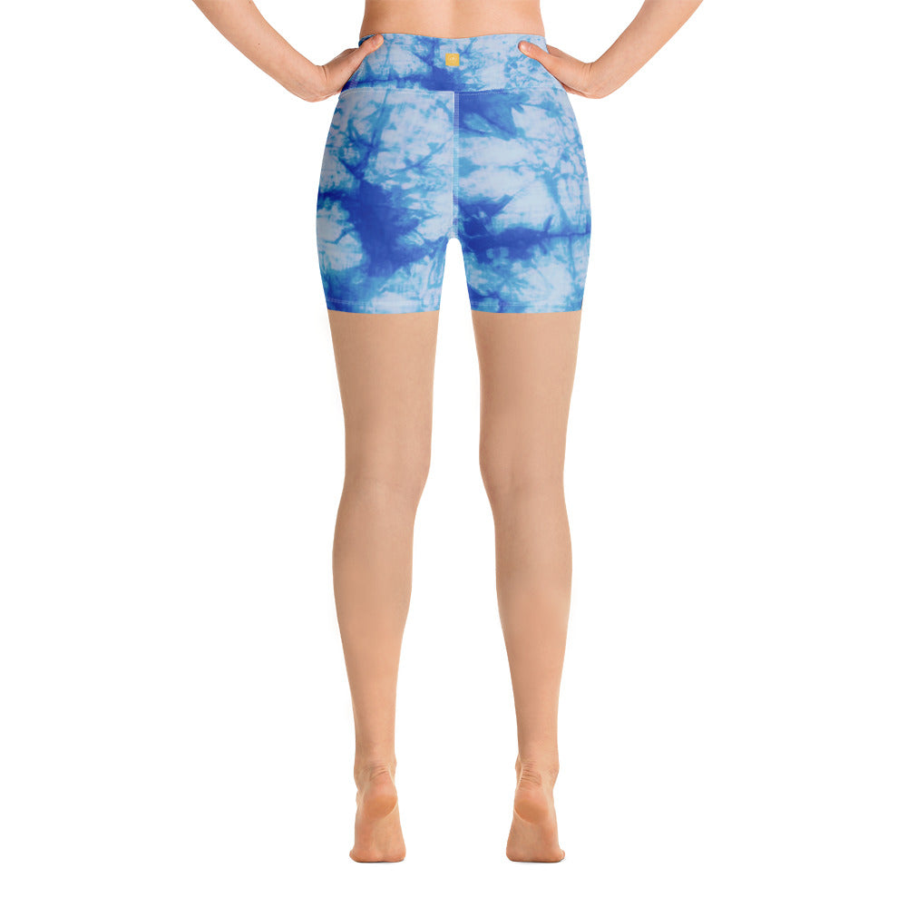 Blue Tie Dye Yoga Shorts