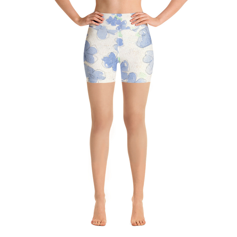 Blu Floral Watercolor Yoga Shorts