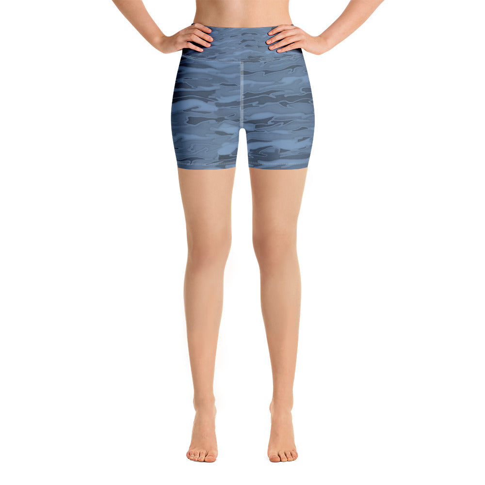Steel Blue Camouflage Yoga Shorts