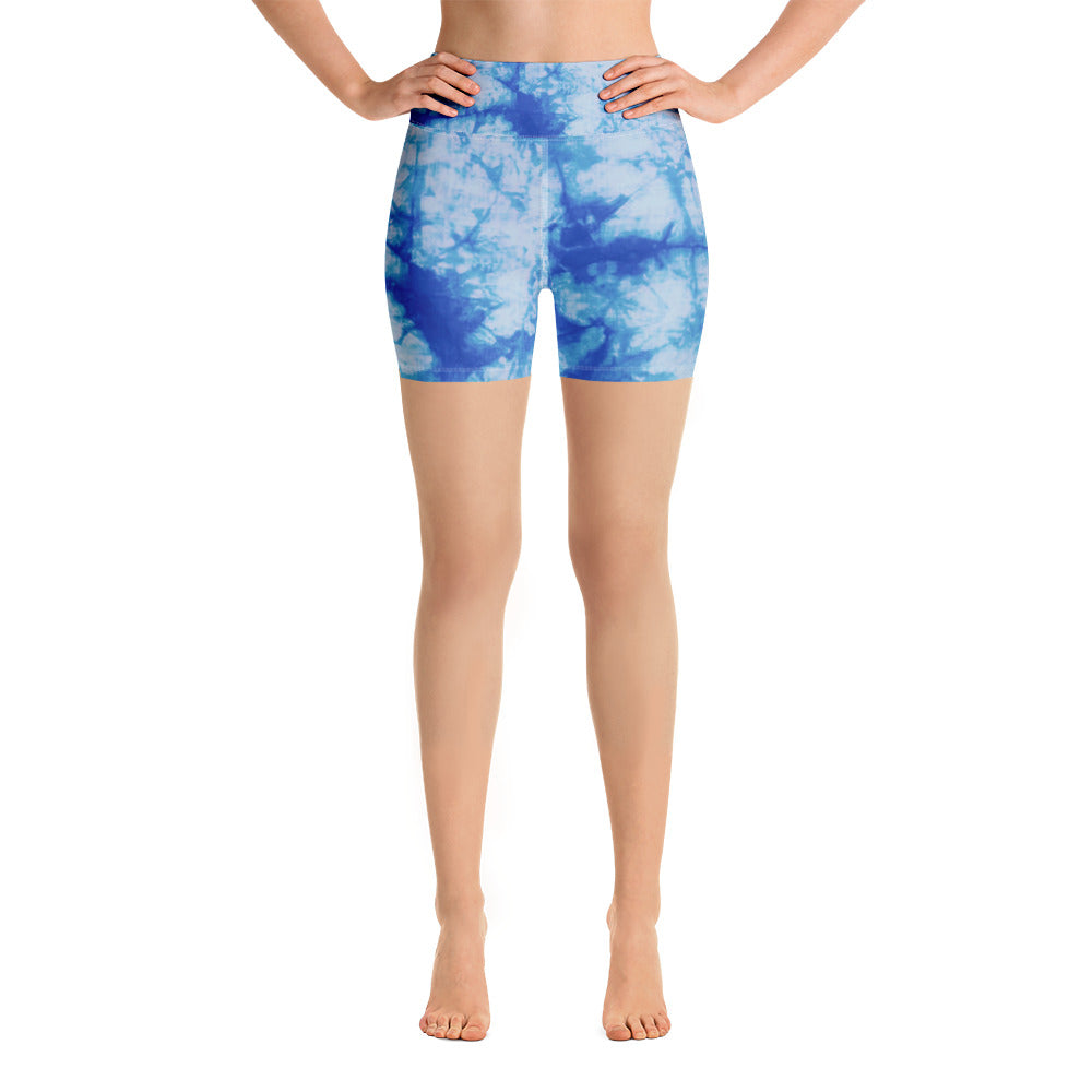 Blue Tie Dye Yoga Shorts