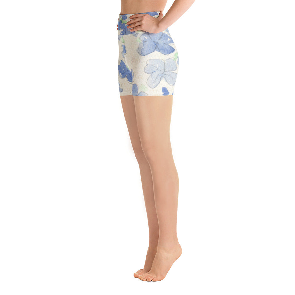 Blu Floral Watercolor Yoga Shorts