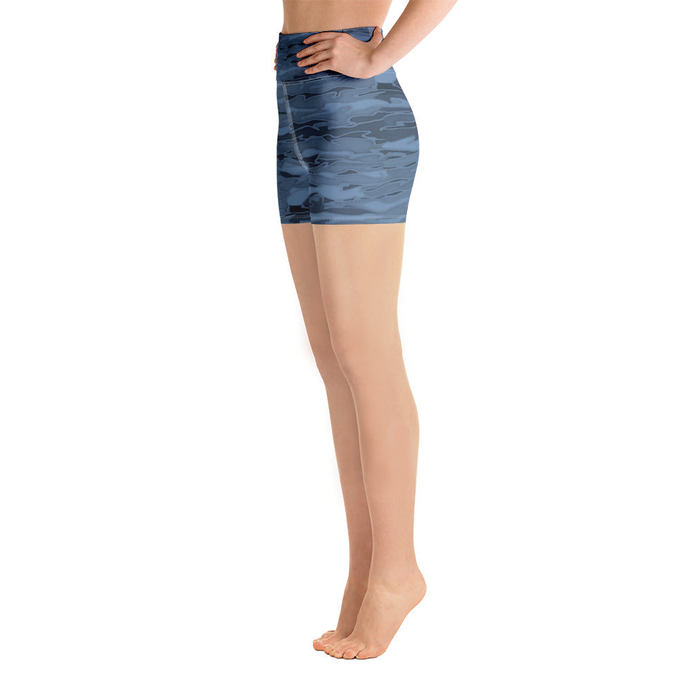 Steel Blue Camouflage Yoga Shorts