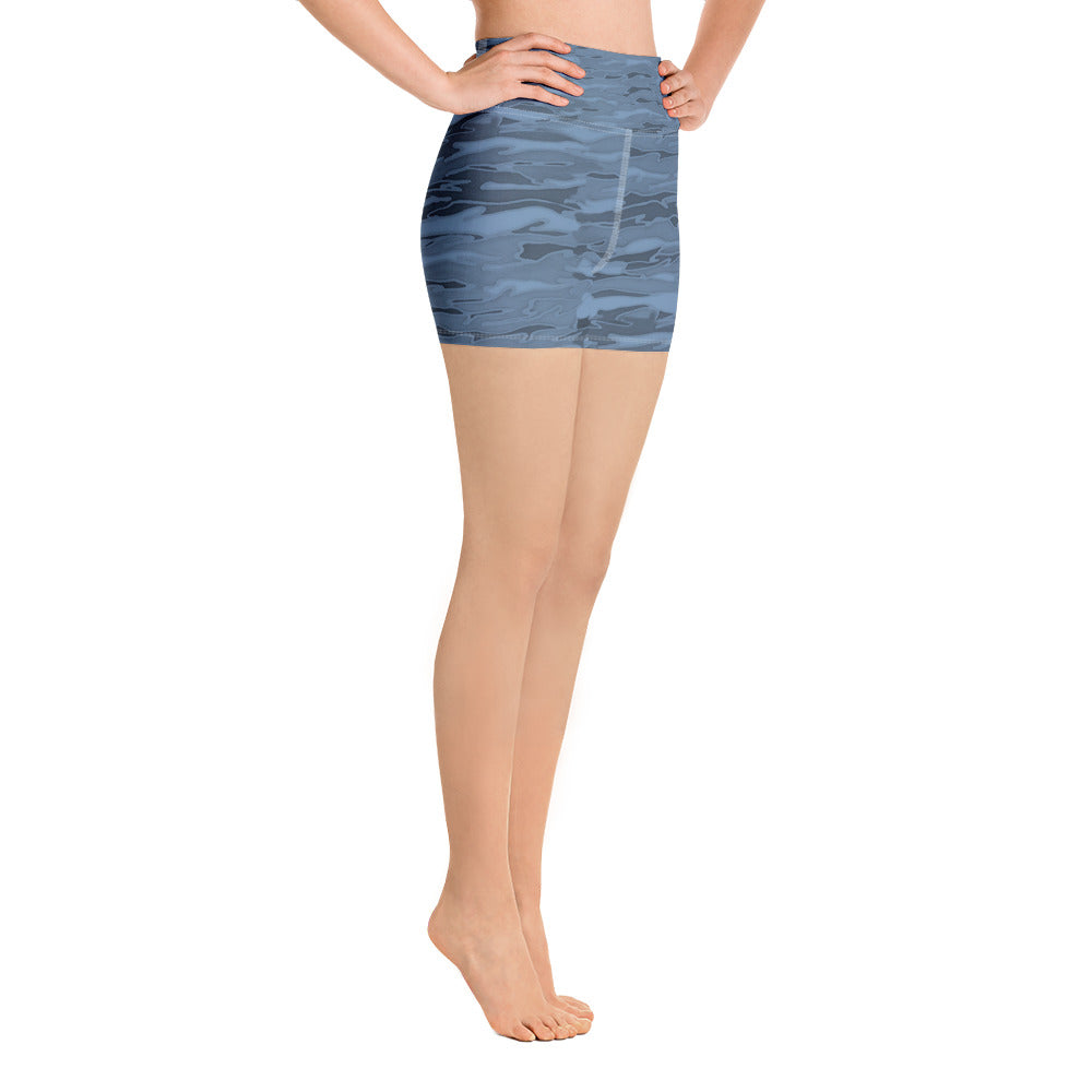 Steel Blue Camouflage Yoga Shorts