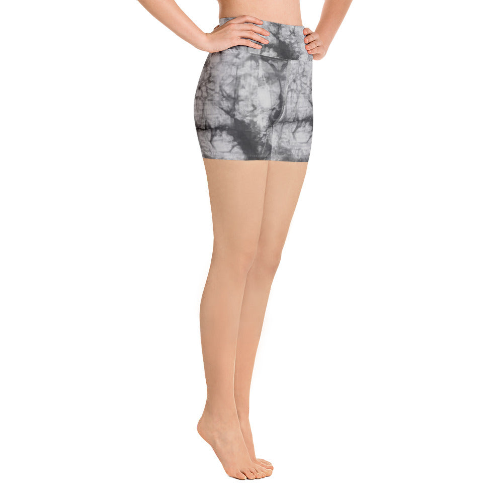 Grey Tie Dye Yoga Shorts