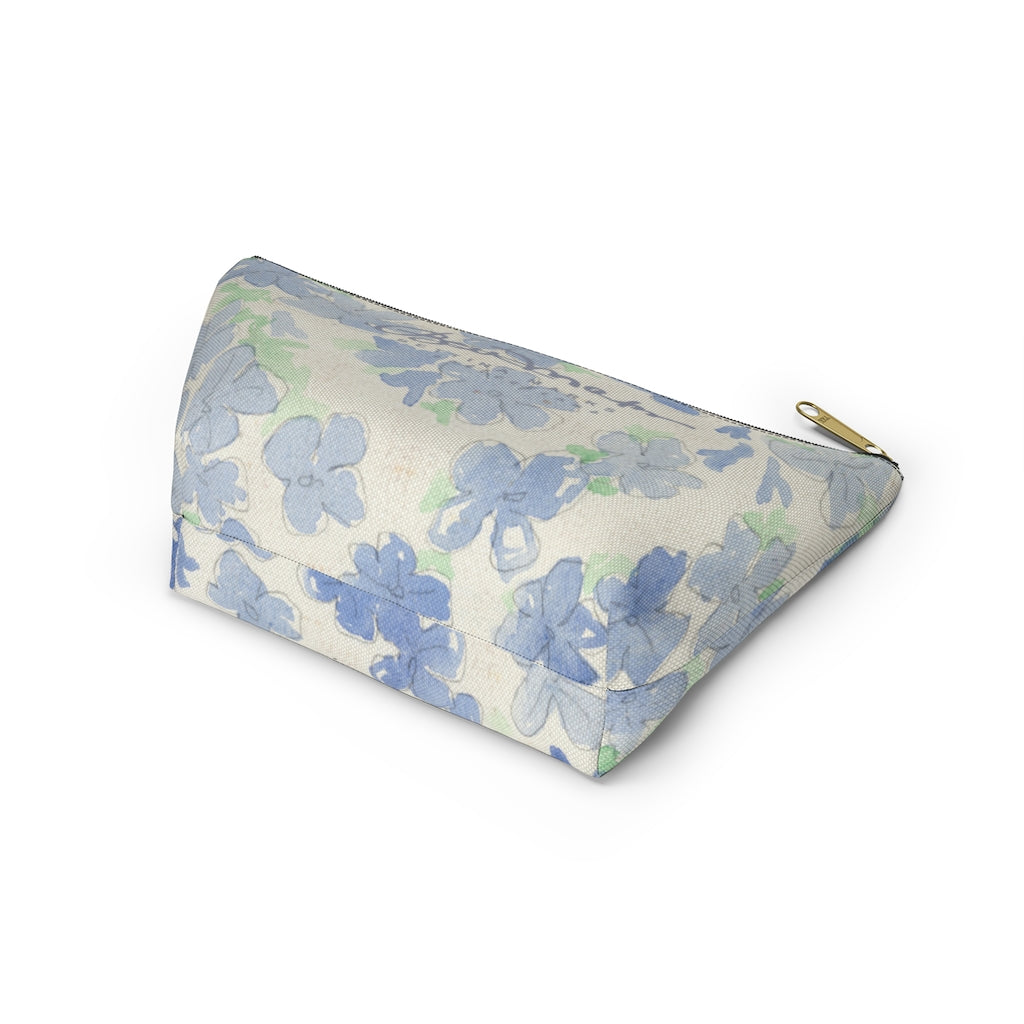 Blu&White Watercolor Floral Accessory Pouch w T-bottom