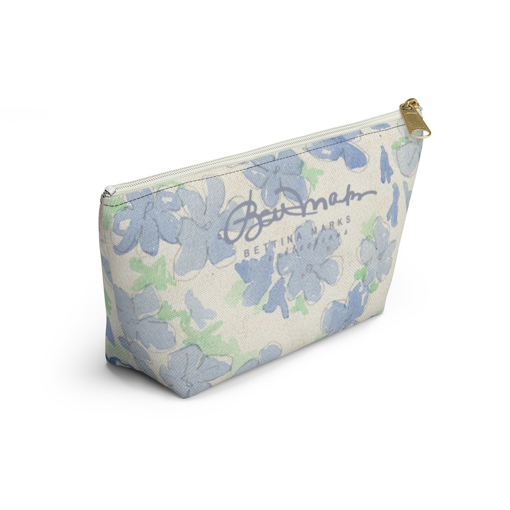 Blu&White Watercolor Floral Accessory Pouch w T-bottom