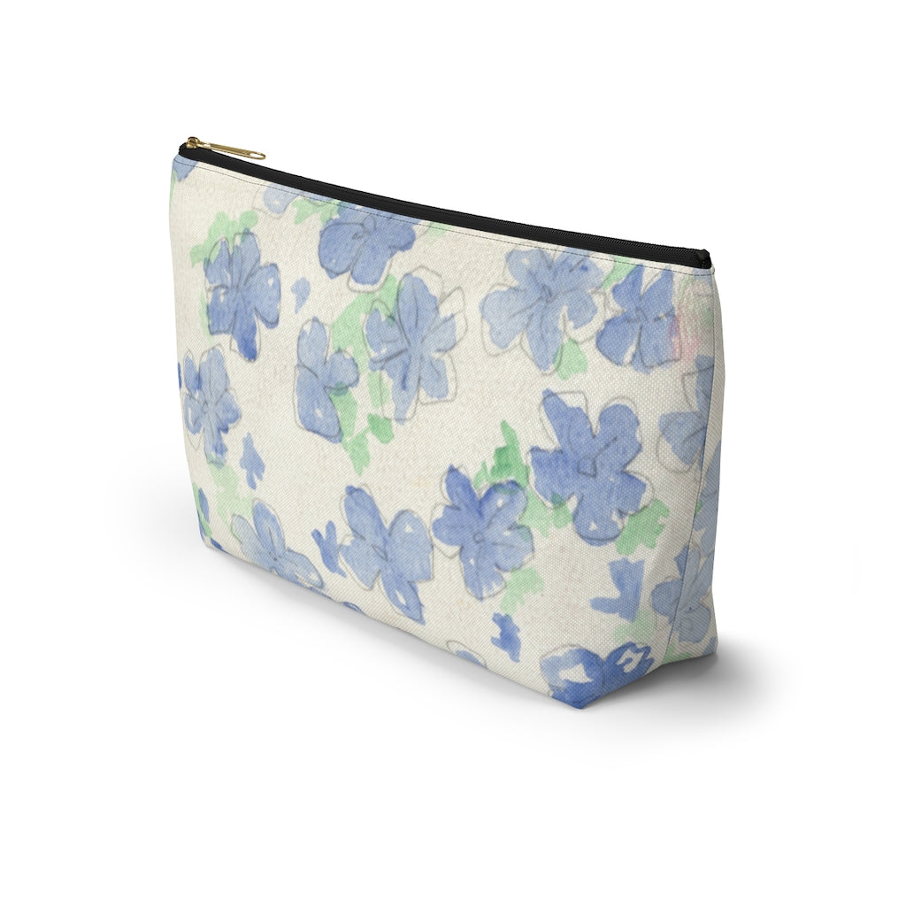 Blu&White Watercolor Floral Accessory Pouch w T-bottom