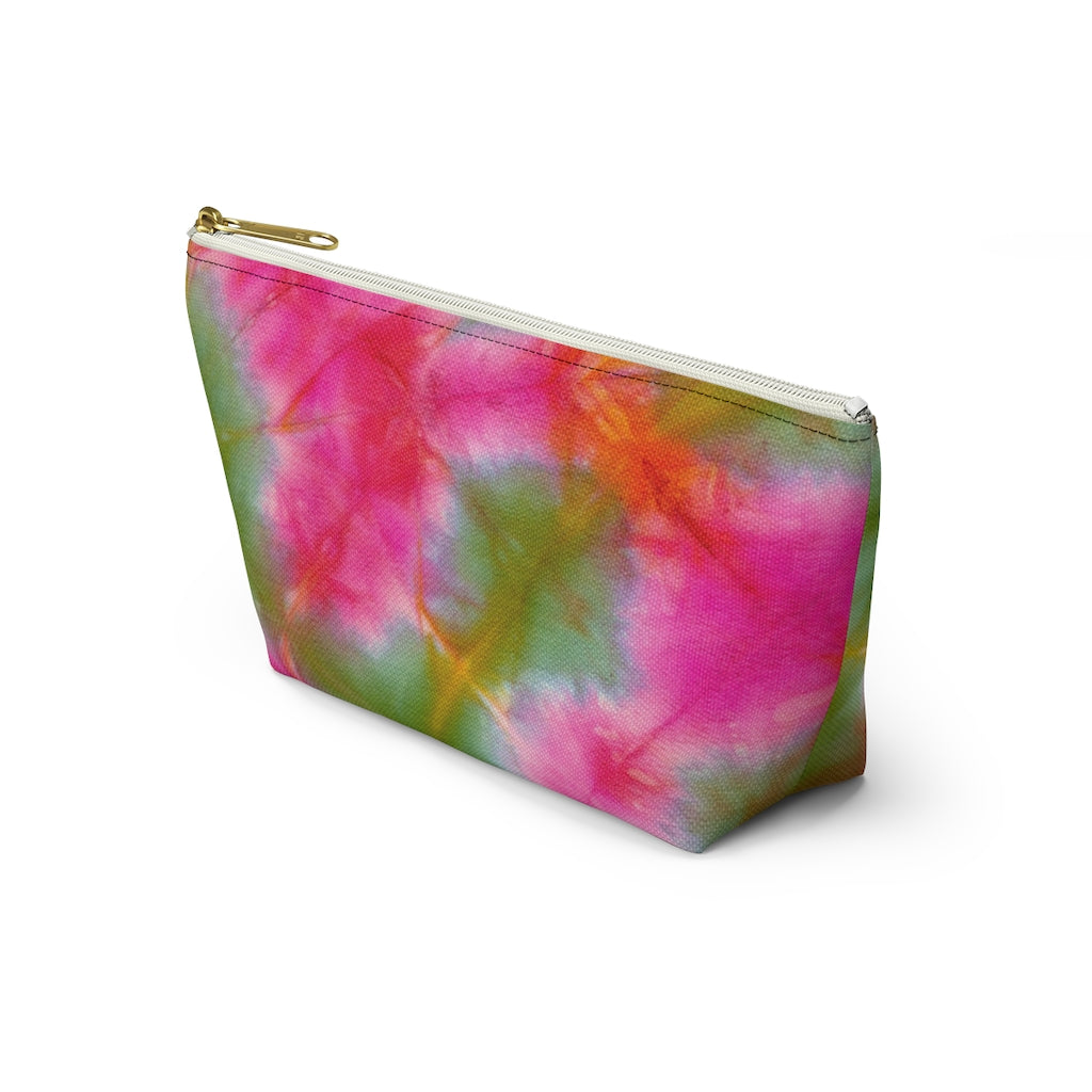 Green Pink Tie Dye Accessory Pouch w T-bottom