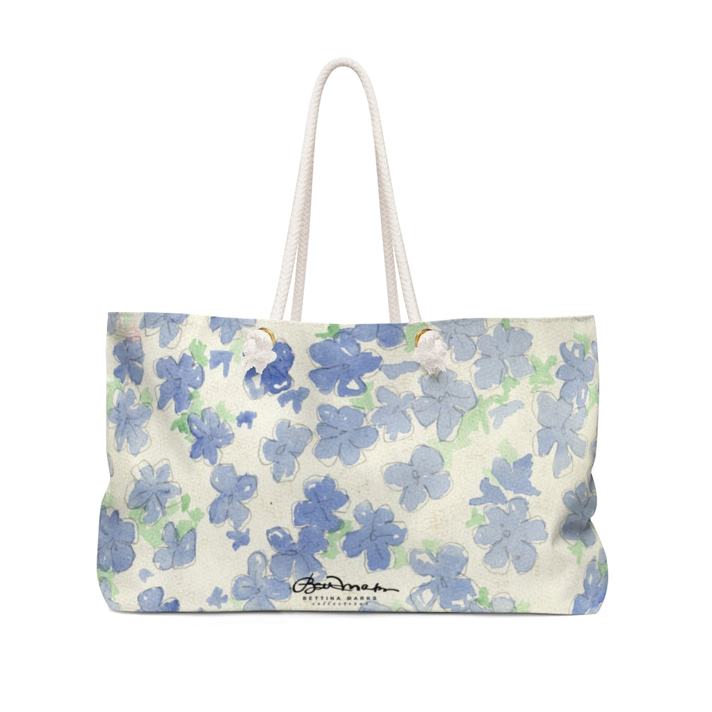 Blu&White Watercolor Floral Weekender Bag