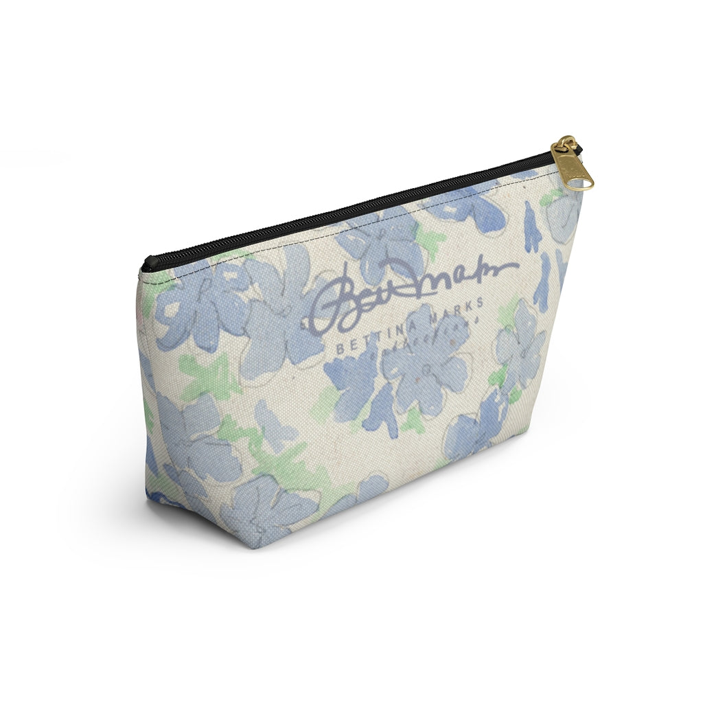 Blu&White Watercolor Floral Accessory Pouch w T-bottom