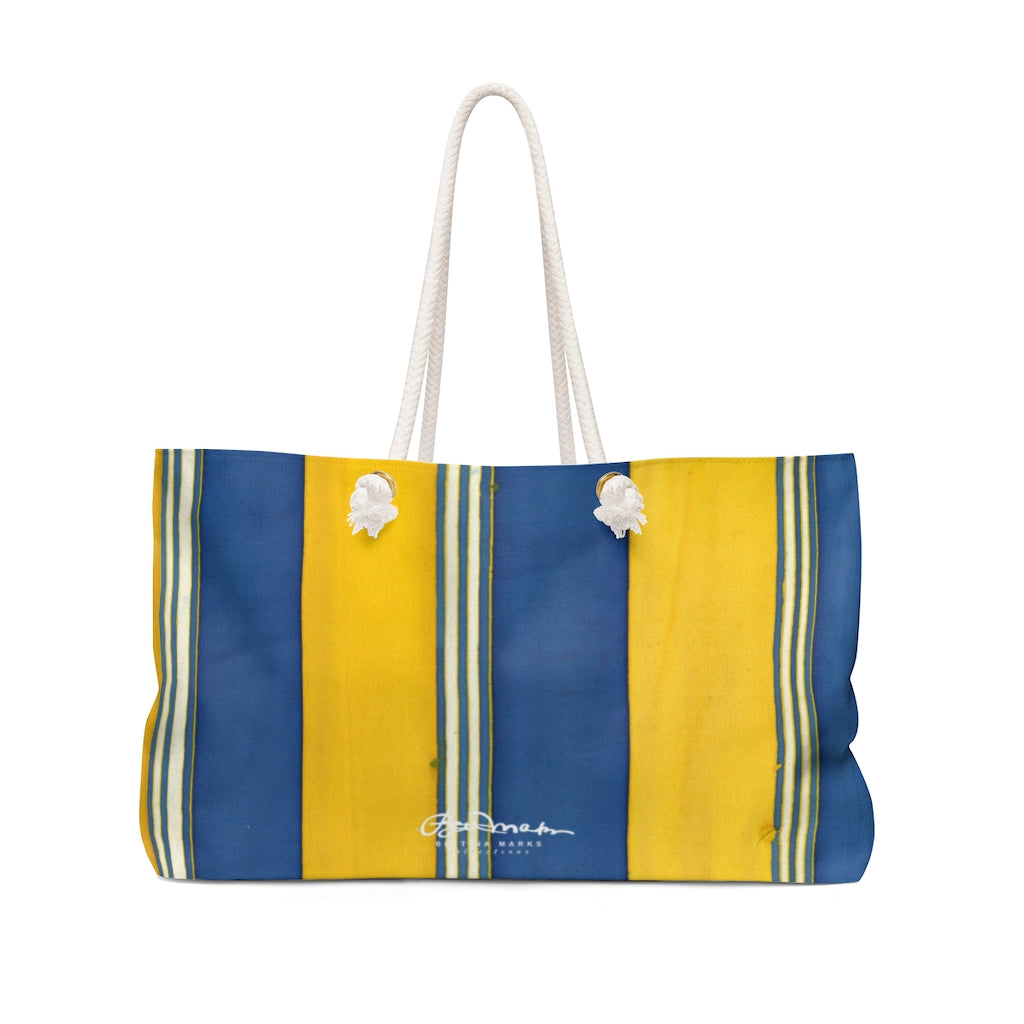 Blue Yellow White Beach Chair Stripe Weekender Bag