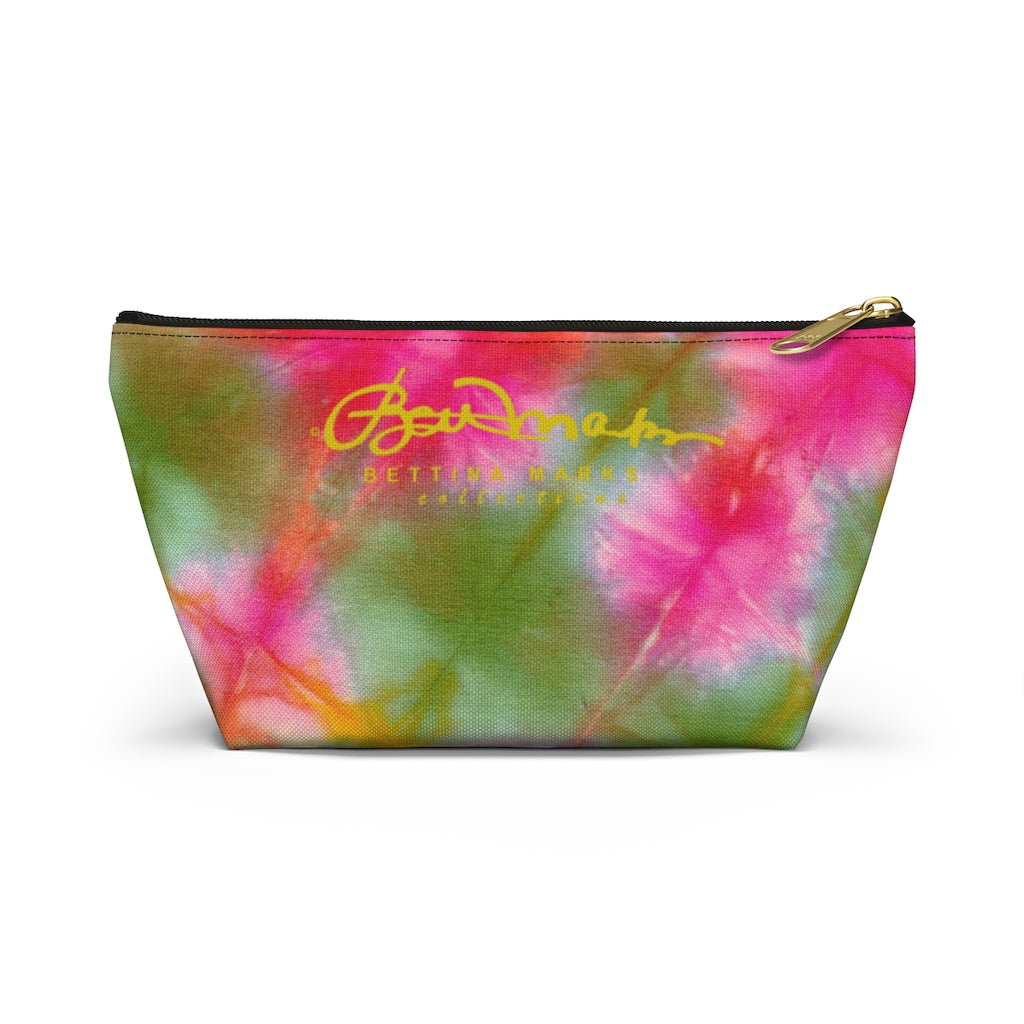 Green Pink Tie Dye Accessory Pouch w T-bottom